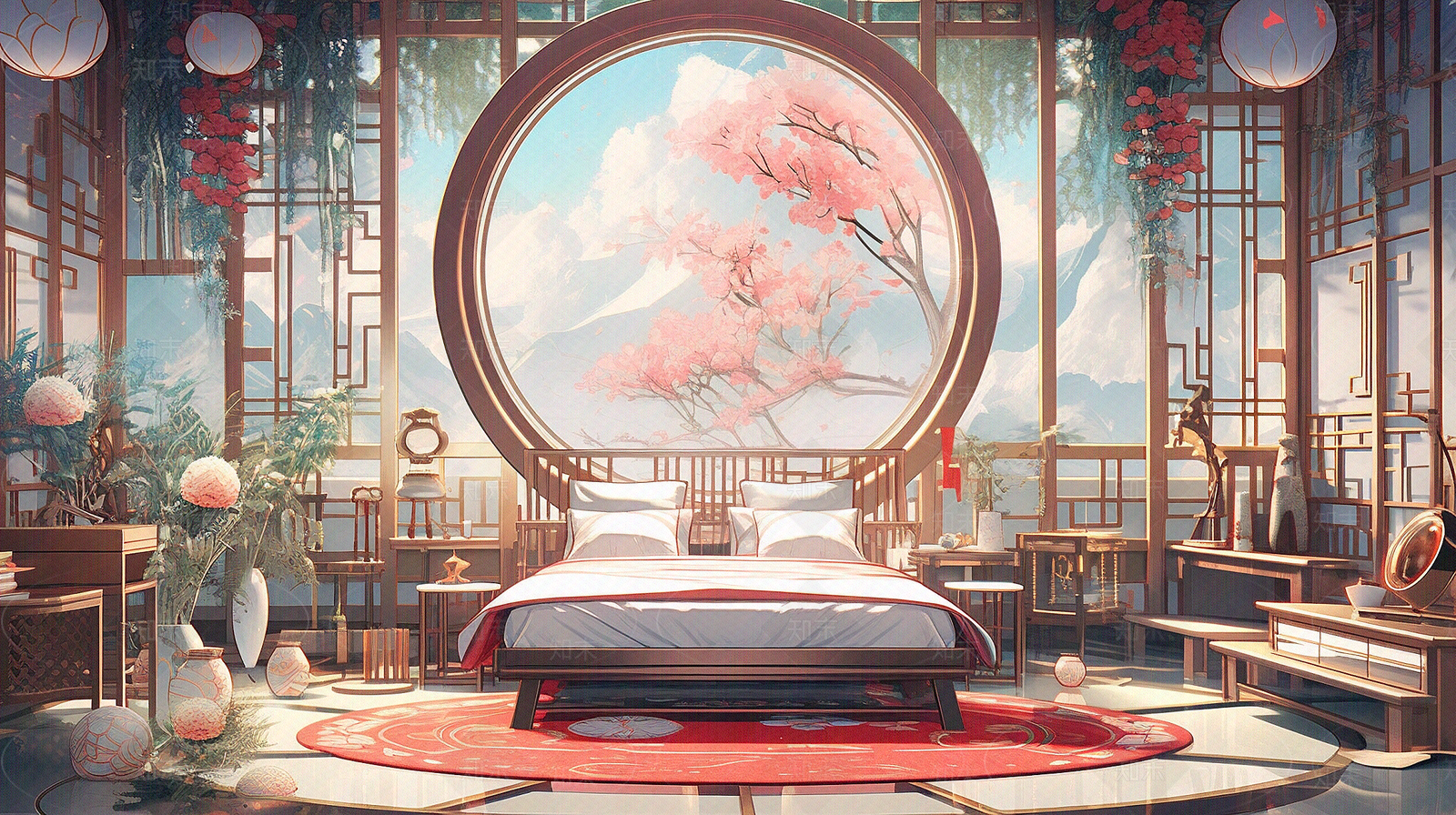 现代新中式卧室贴图下载【ID:1205392712】