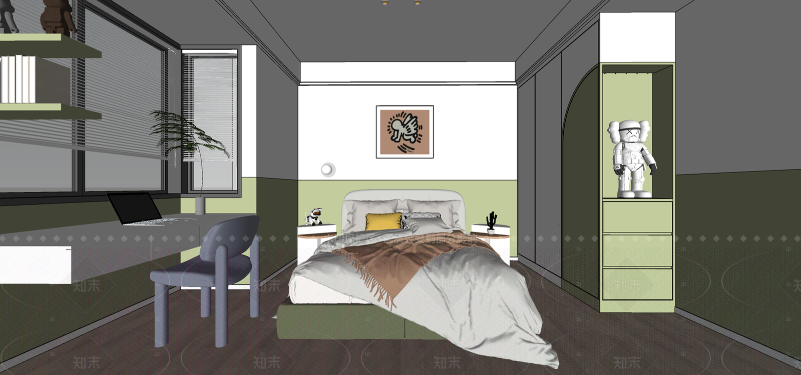 现代简约家居卧室SU模型下载【ID:1205404378】