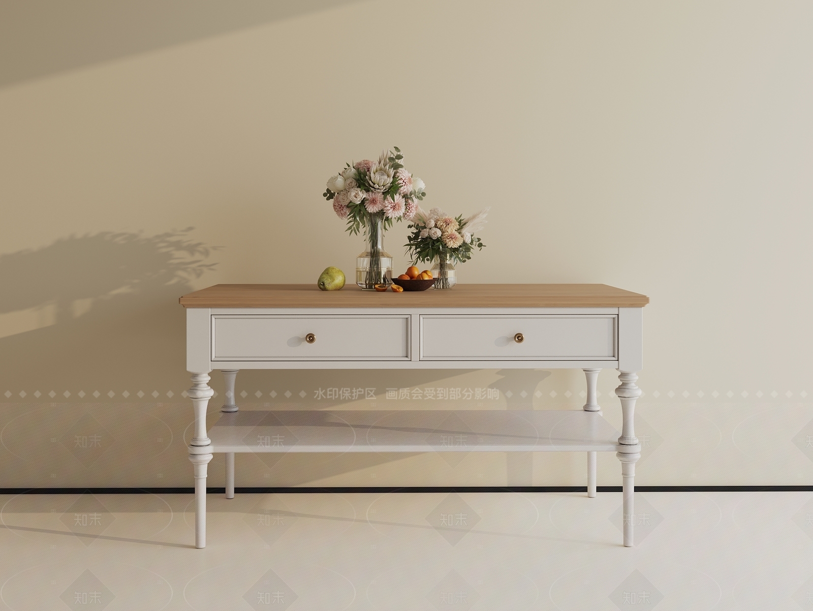 美式原木餐桌3D模型下载【ID:1205408016】