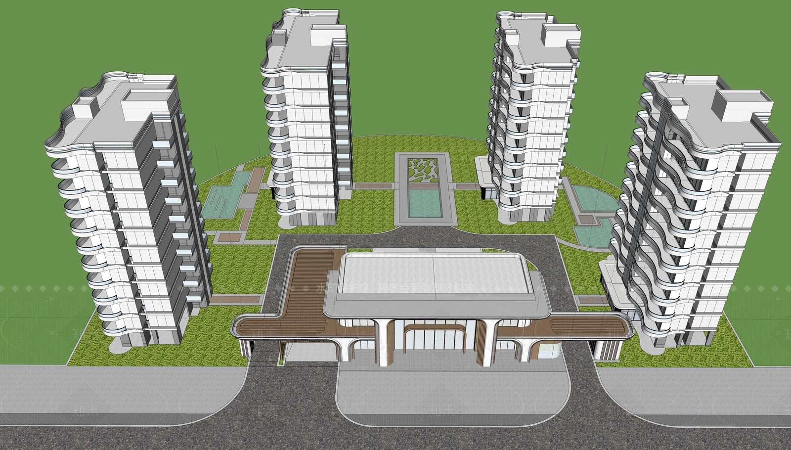 现代高层住宅SU模型下载【ID:1205410956】