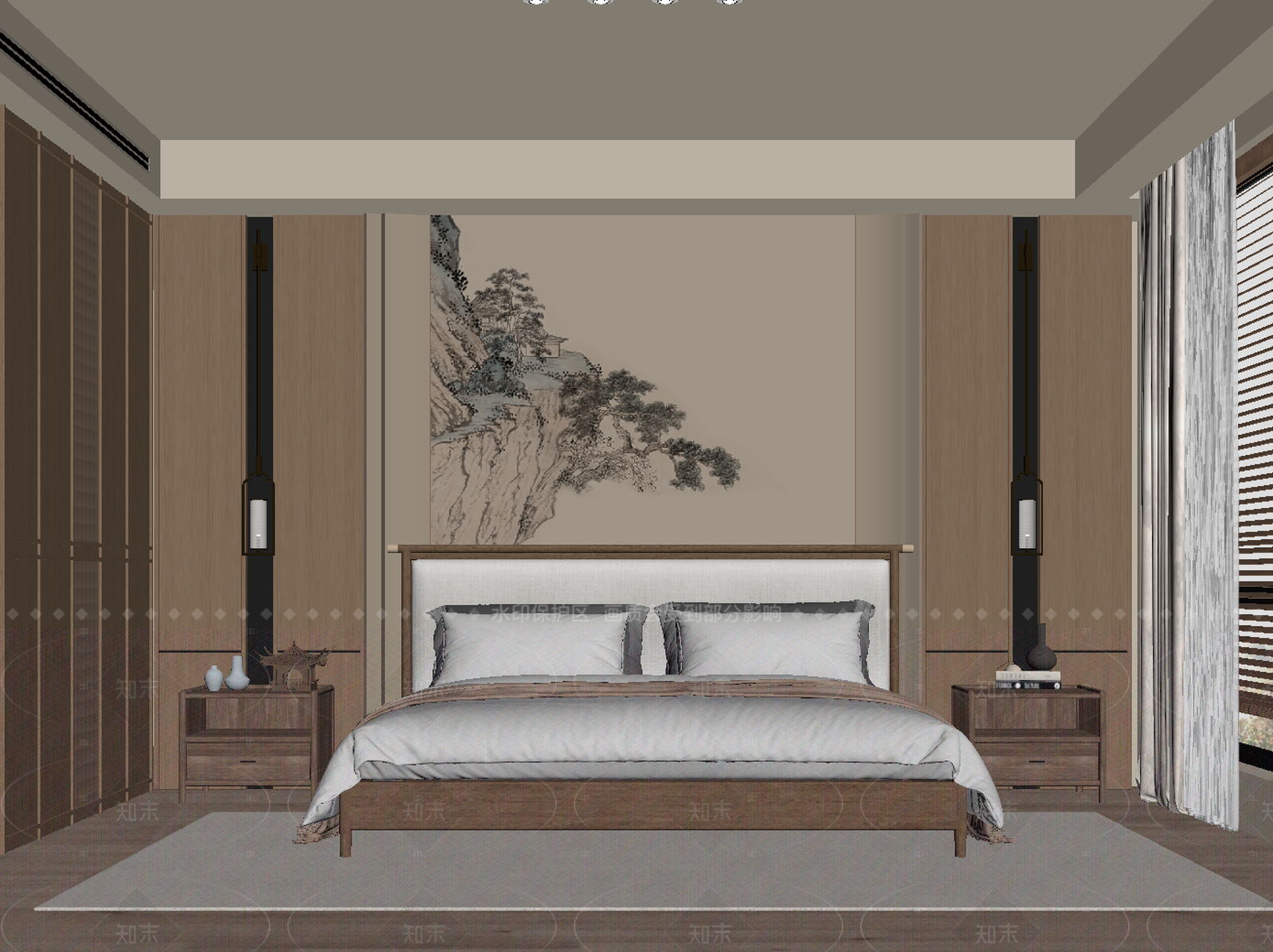 新中式家居卧室SU模型下载【ID:1205411774】