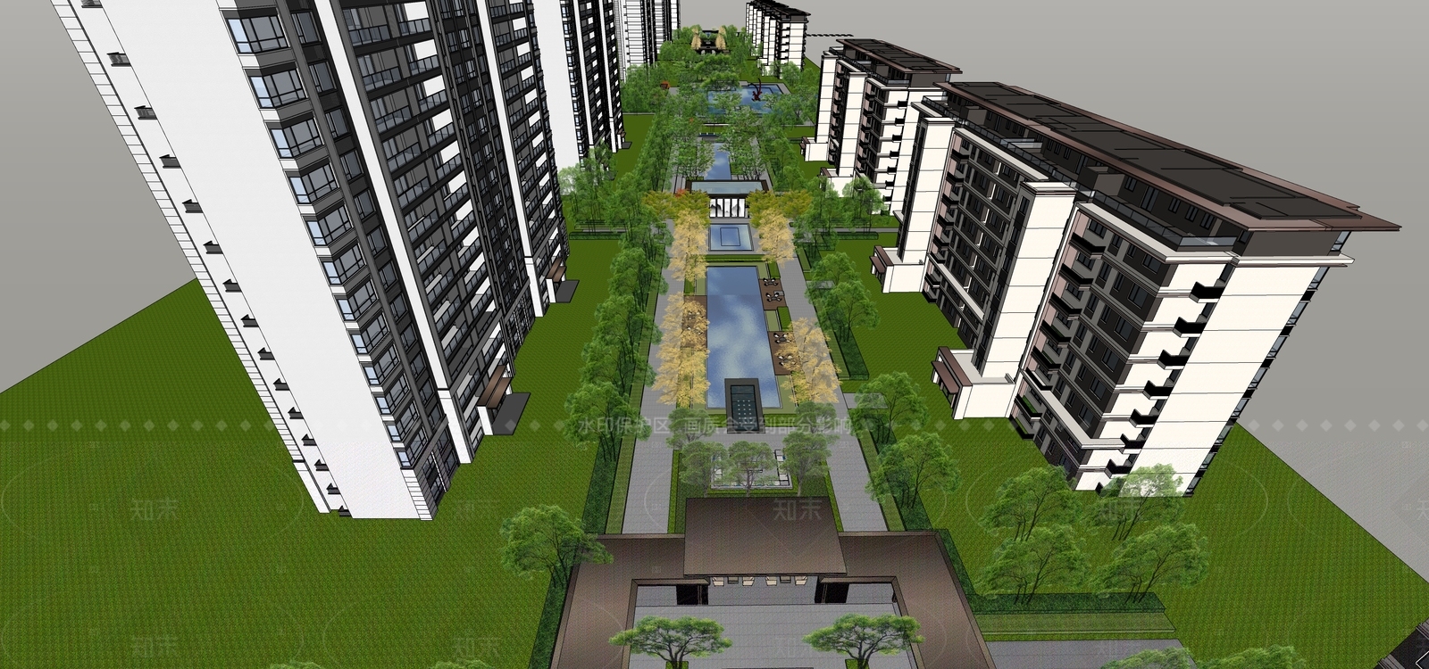 新中式小区建筑SU模型下载【ID:1205411861】