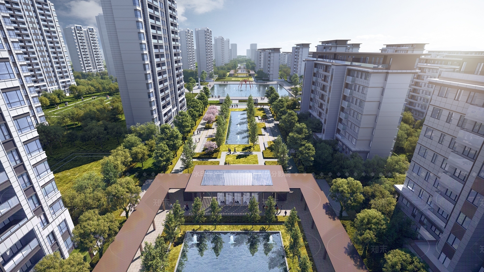 新中式小区建筑SU模型下载【ID:1205411861】