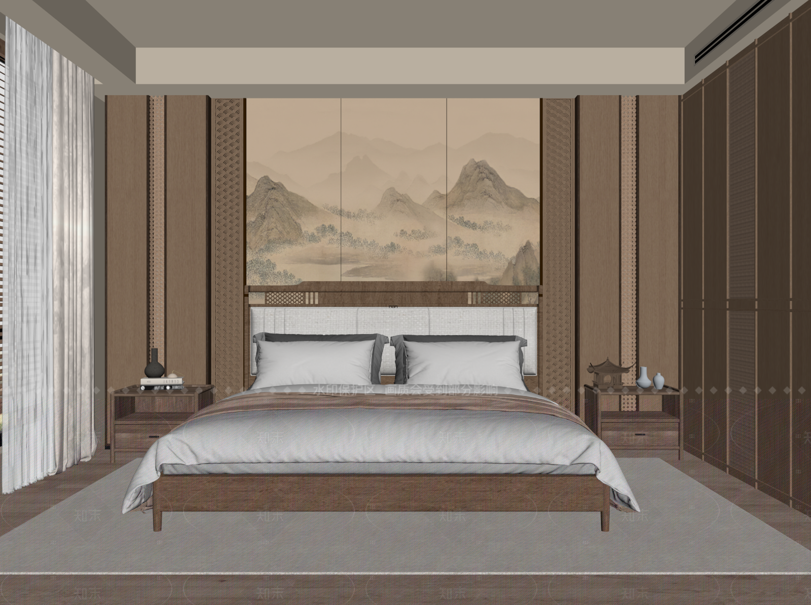 新中式家居卧室SU模型下载【ID:1205411803】
