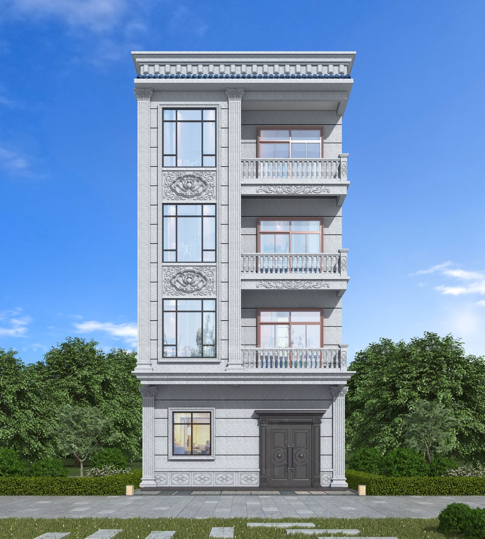 欧式简约独栋别墅SU模型下载【ID:1205422679】