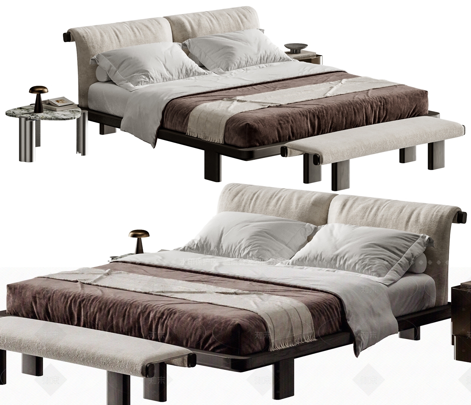 现代中古双人床SU模型下载【ID:1205424873】