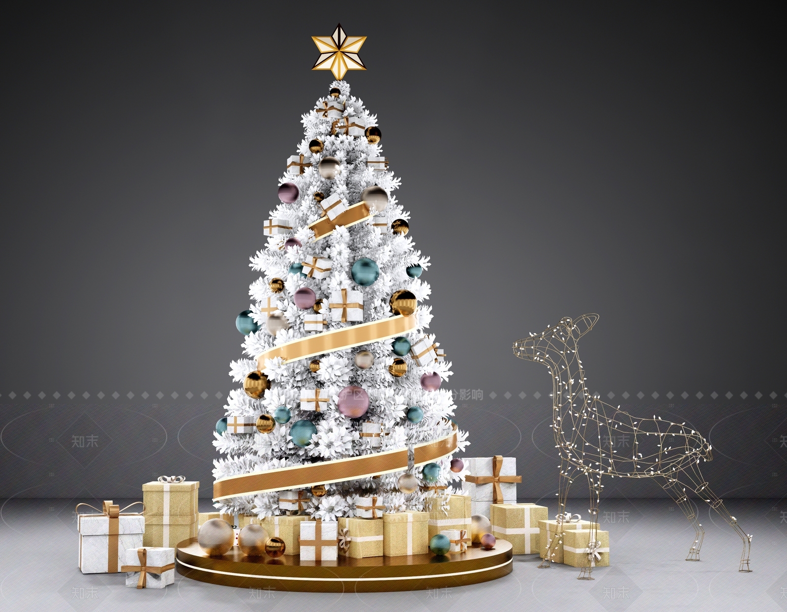 现代法式圣诞美陈SU模型下载【ID:1205426689】
