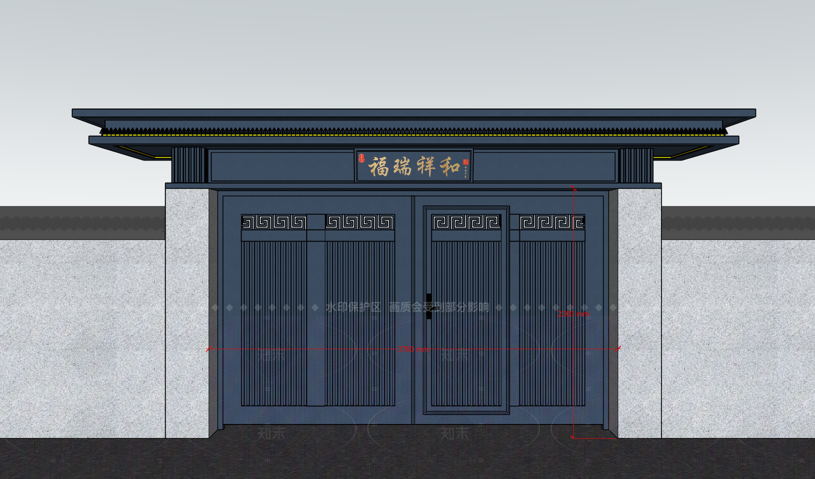 新中式现代大门SU模型下载【ID:1205429234】