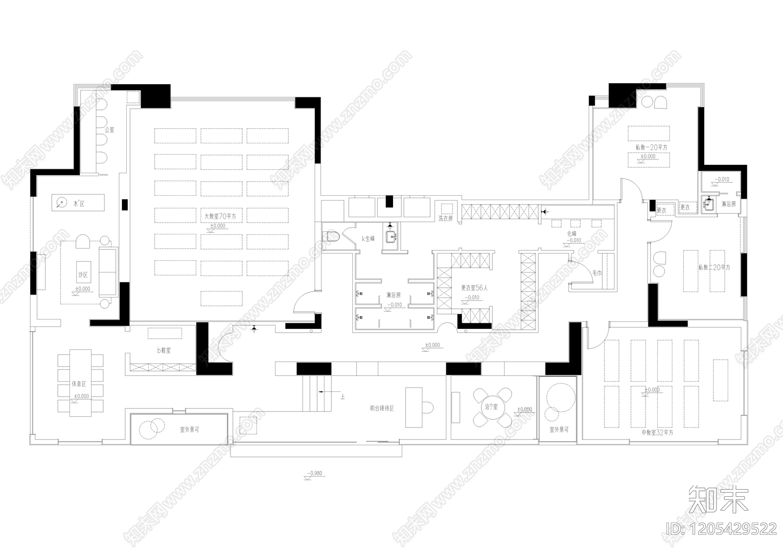 现代极简瑜伽馆施工图下载【ID:1205429522】