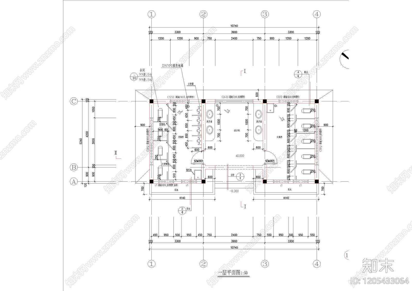 现代公厕cad施工图下载【ID:1205433064】