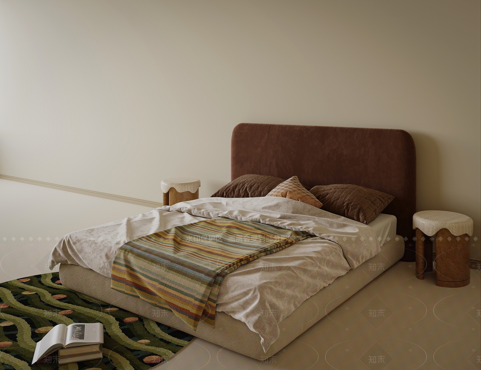 现代中古双人床3D模型下载【ID:1205441466】