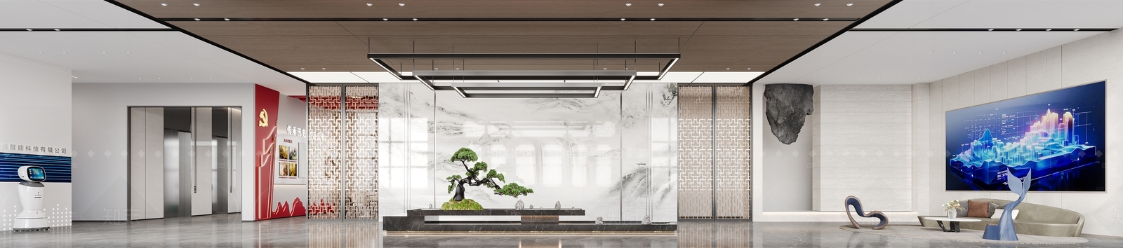 现代新中式办公大厅3D模型下载【ID:1205443035】
