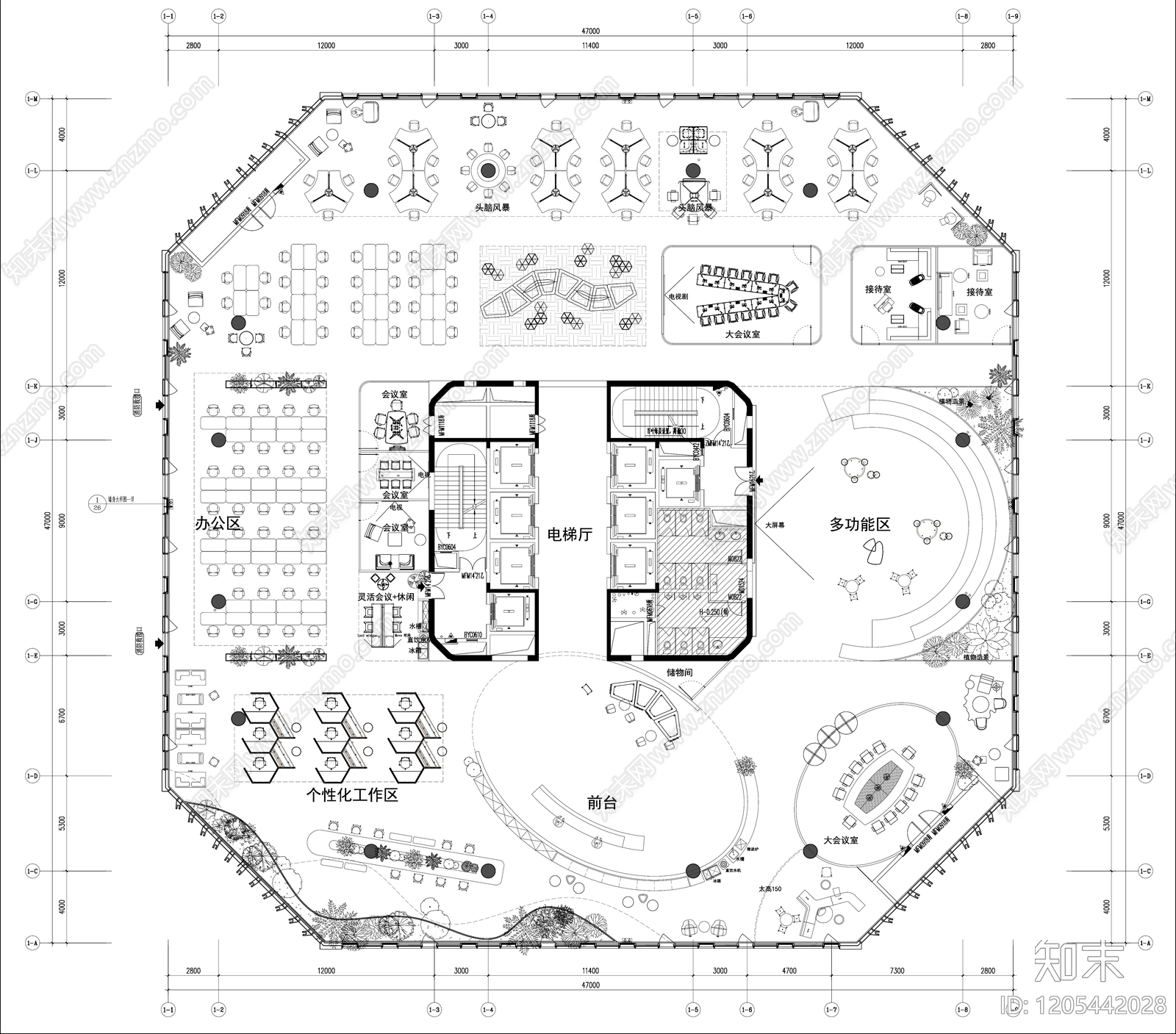 现代整体办公空间施工图下载【ID:1205442028】