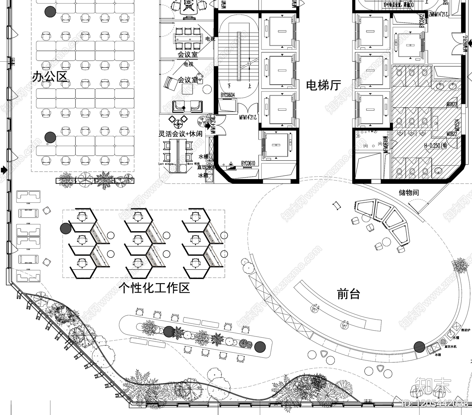 现代整体办公空间cad施工图下载【ID:1205442028】