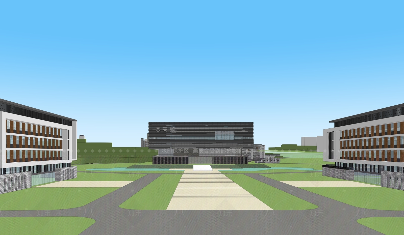 新中式学校建筑SU模型下载【ID:1205442957】