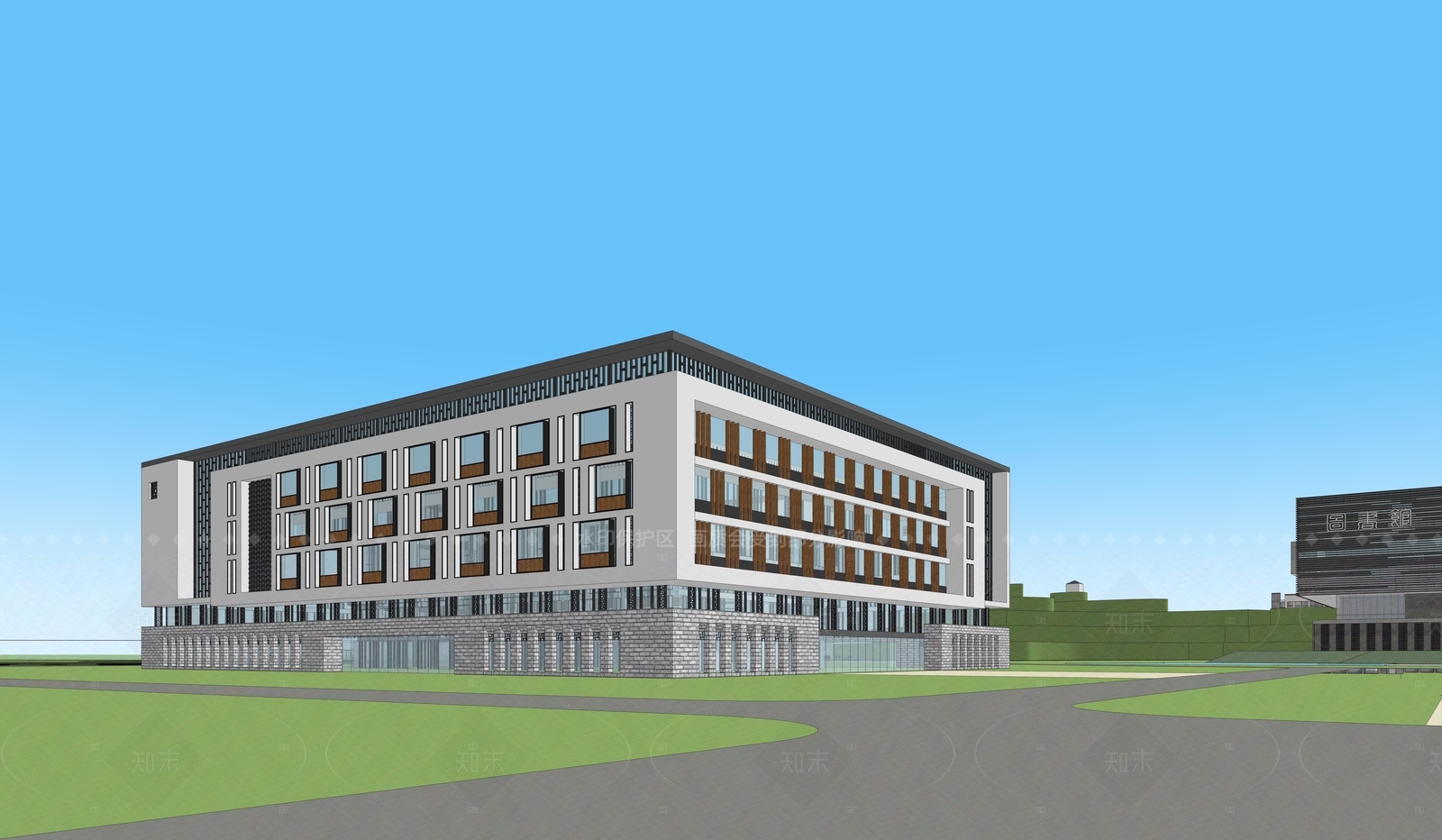 新中式学校建筑SU模型下载【ID:1205442957】