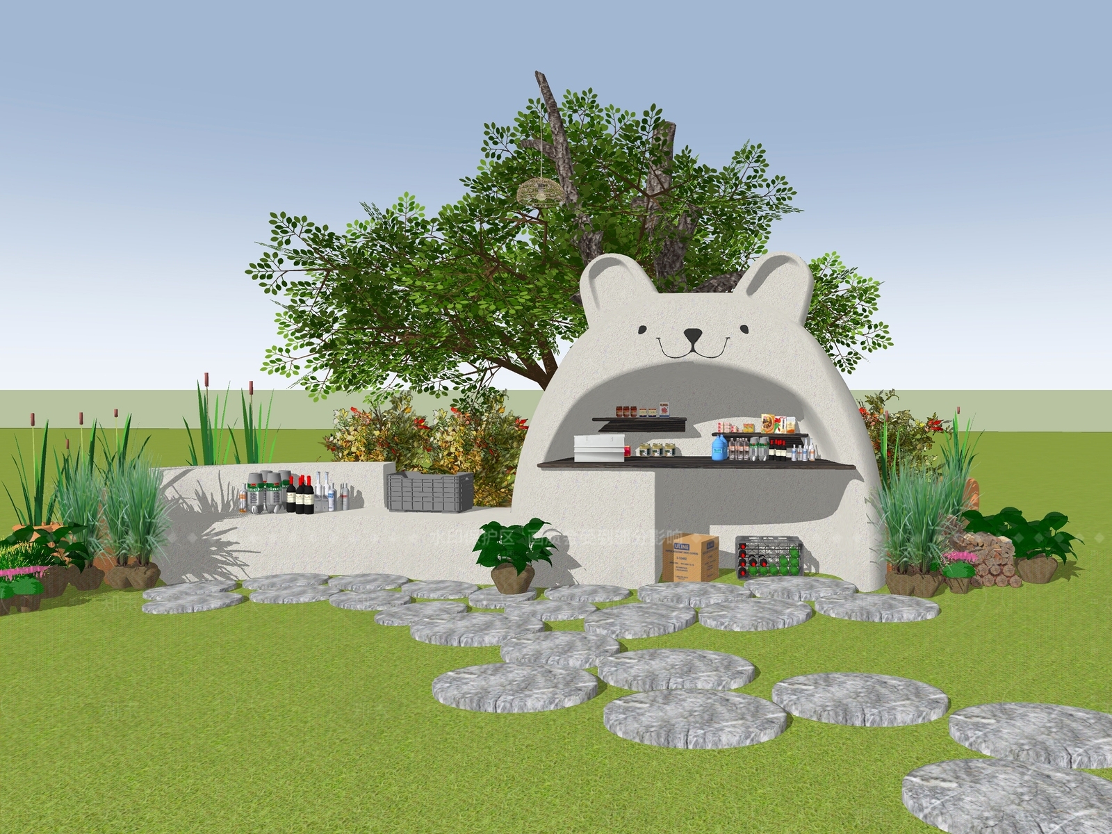 现代简约餐饮建筑SU模型下载【ID:1205451904】