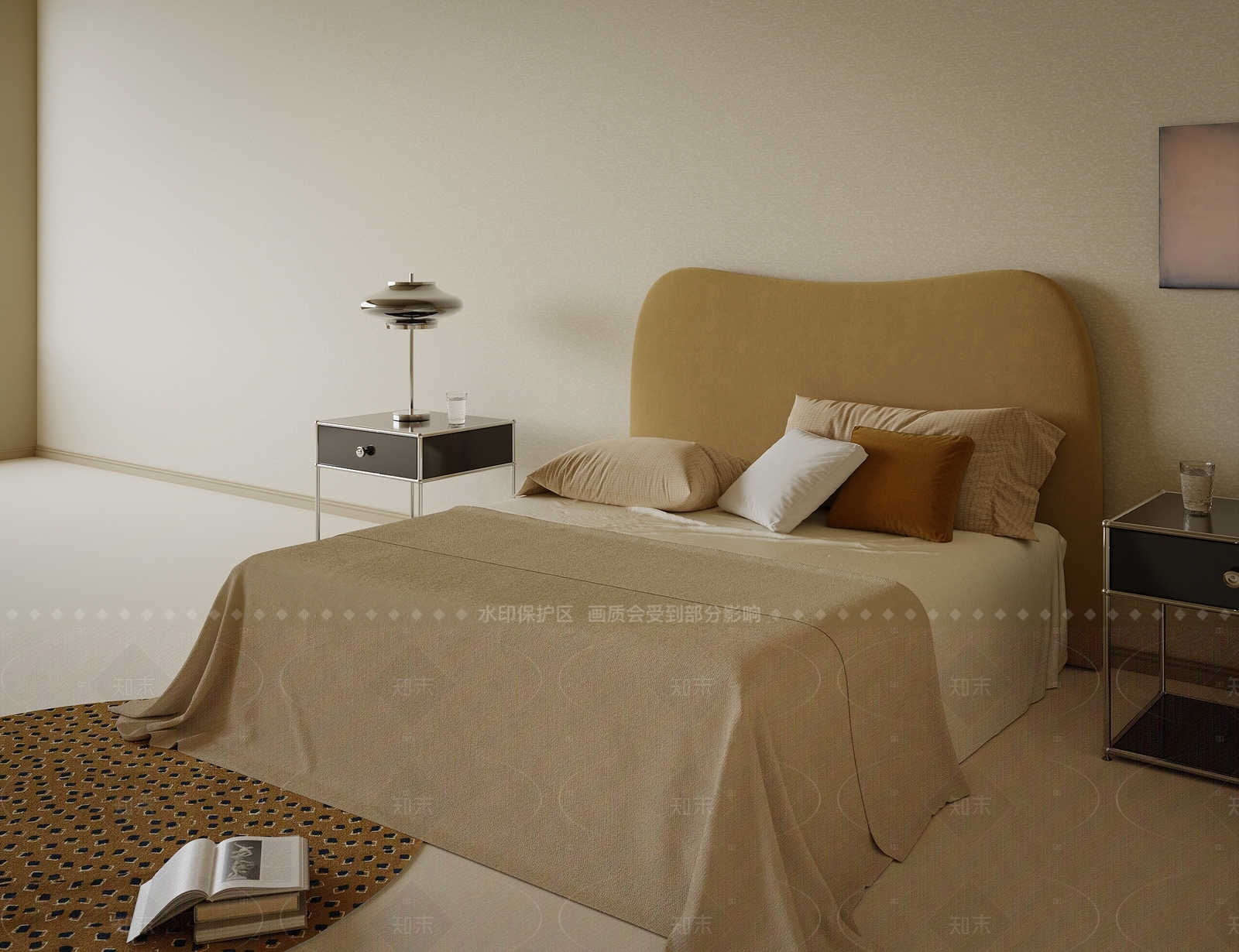 现代中古双人床3D模型下载【ID:1205458043】