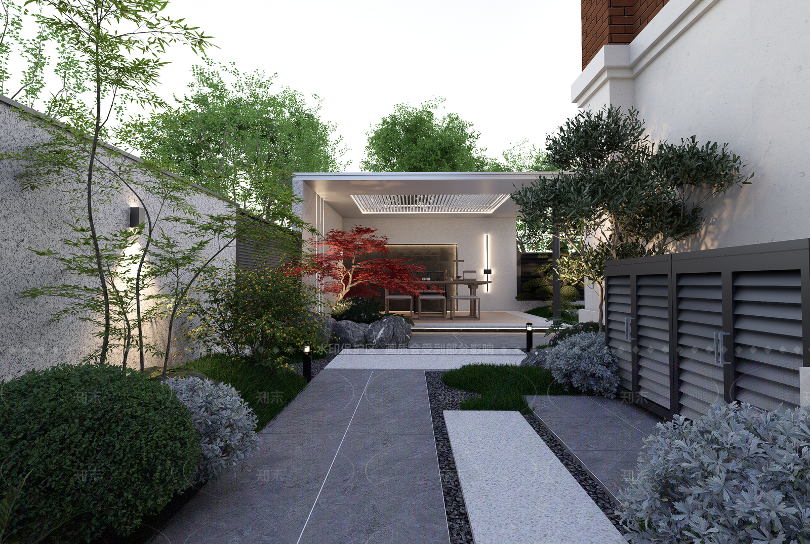 现代简约别墅庭院SU模型下载【ID:1205458481】