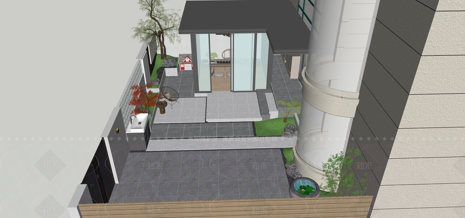 现代简约别墅庭院SU模型下载【ID:1205467538】