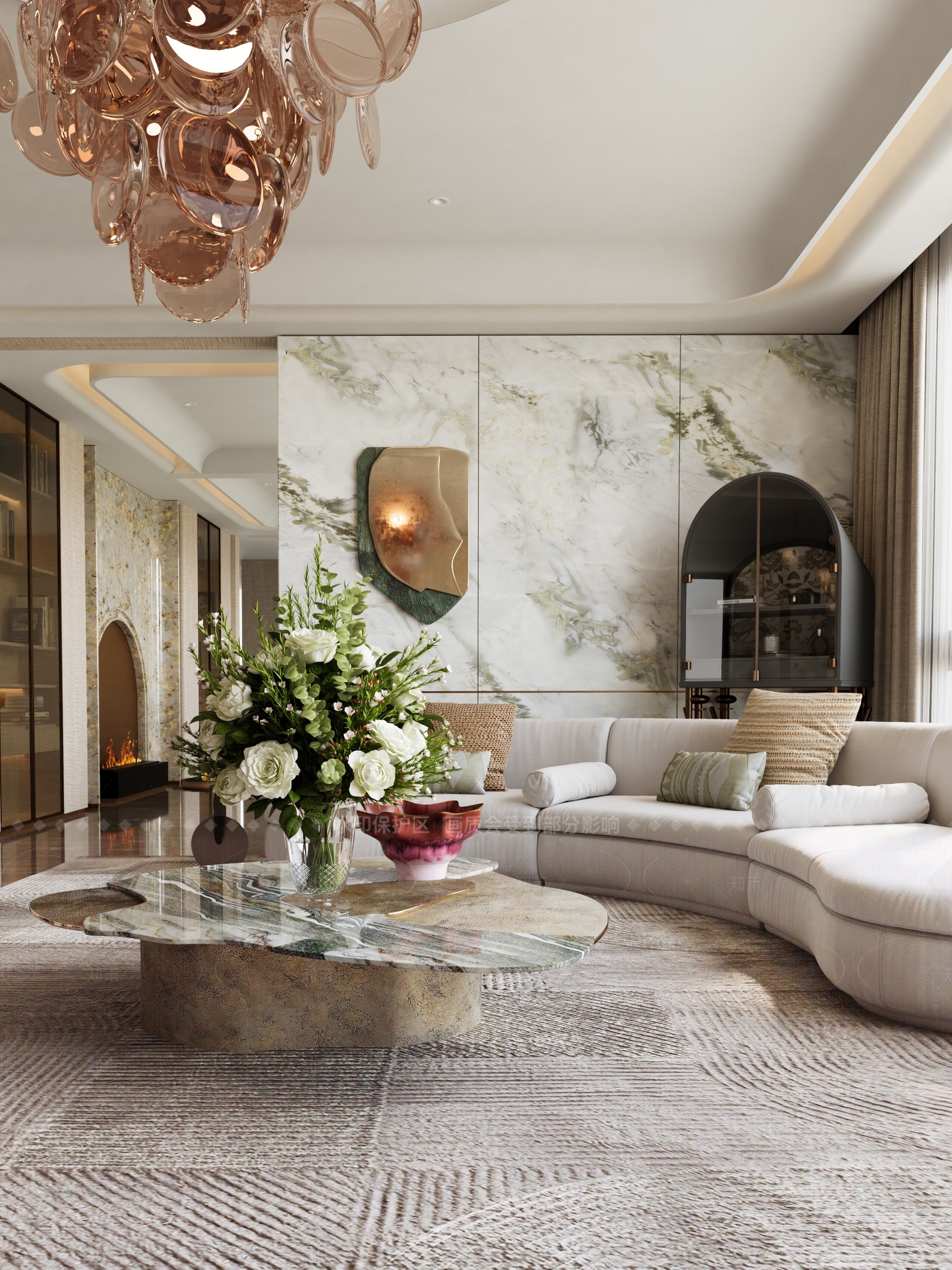 轻奢现代大平层客餐厅3D模型下载【ID:1205460589】