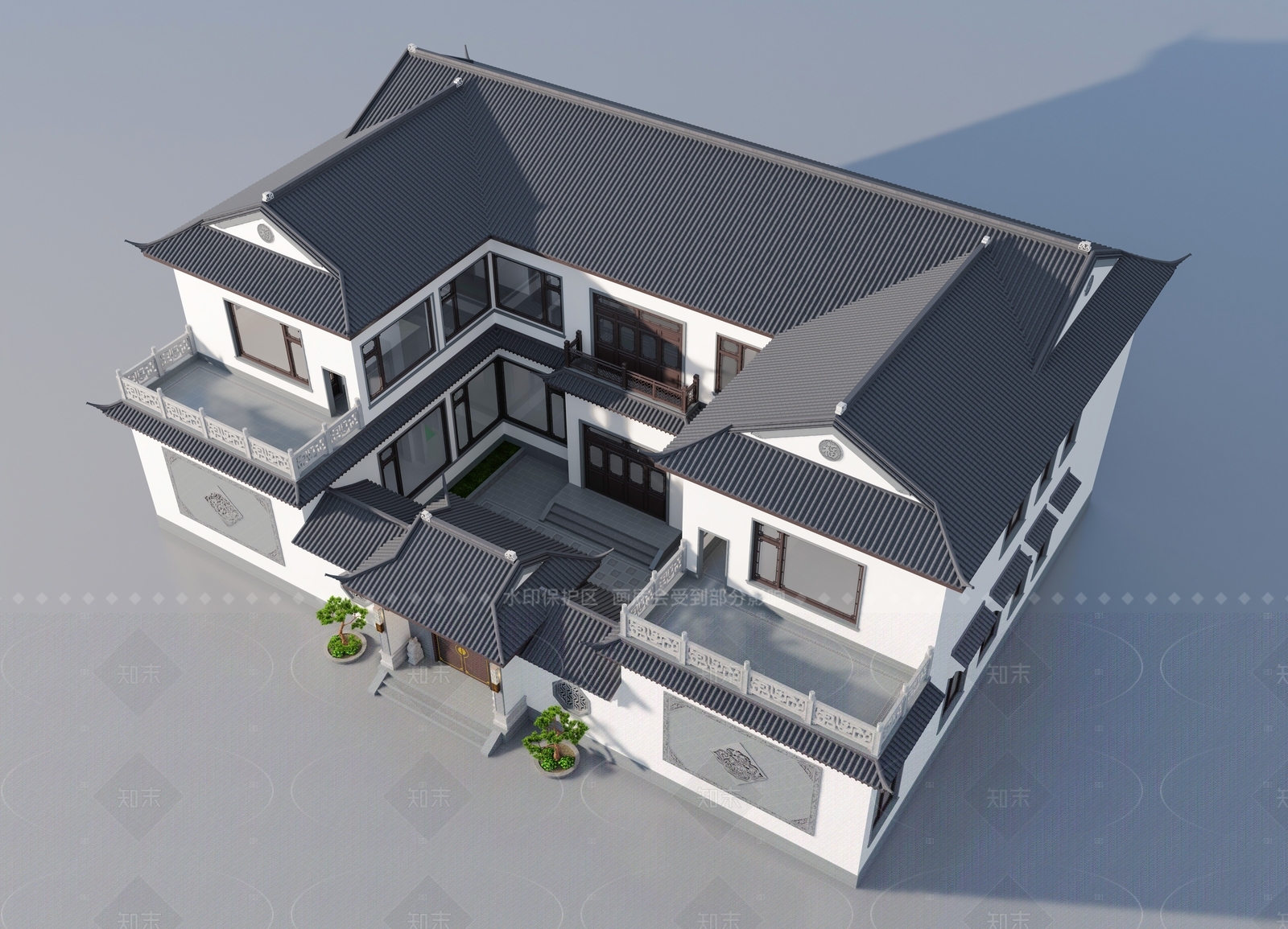 中式新中式四合院3D模型下载【ID:1205576877】