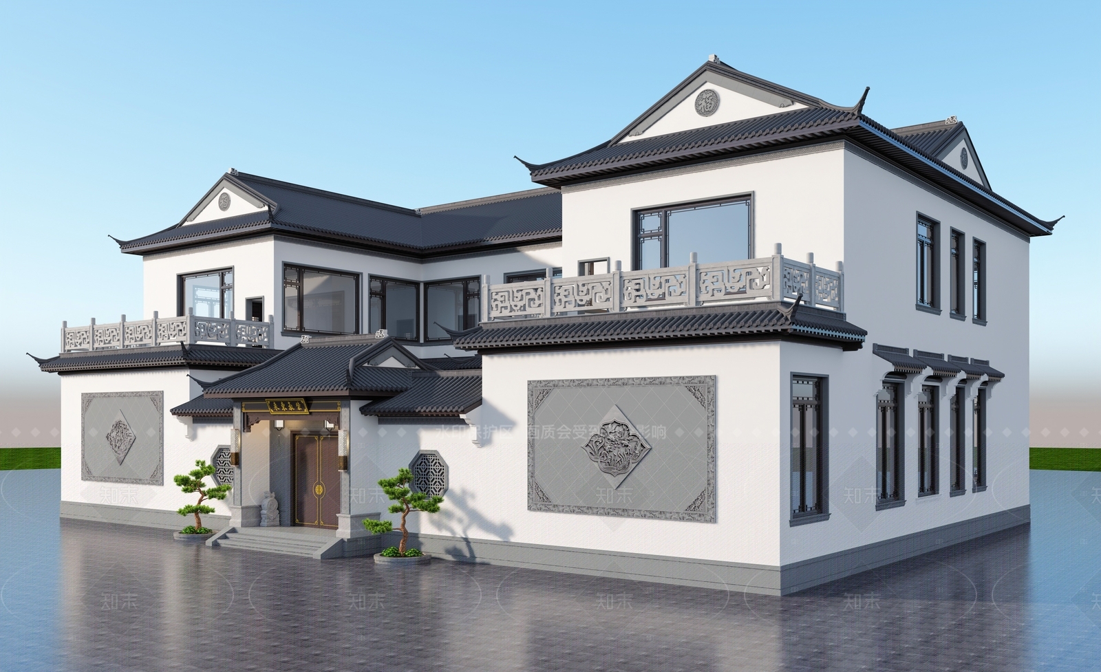 中式新中式四合院SU模型下载【ID:1205461821】