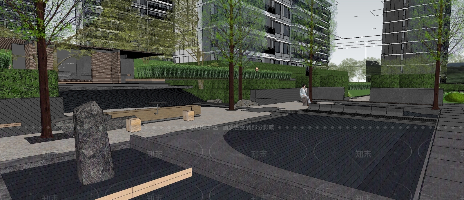 现代小区景观SU模型下载【ID:1205468781】