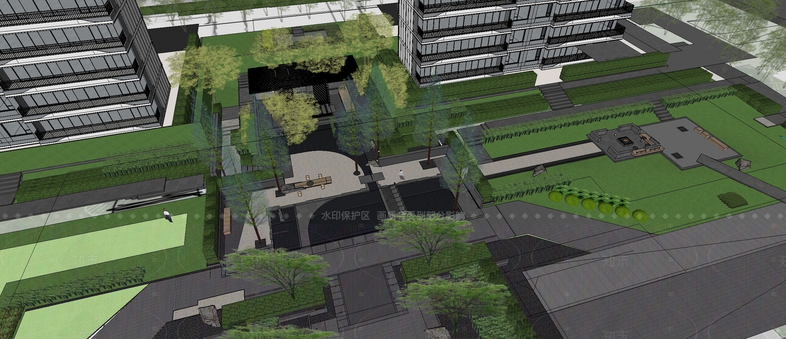 现代小区景观SU模型下载【ID:1205468781】