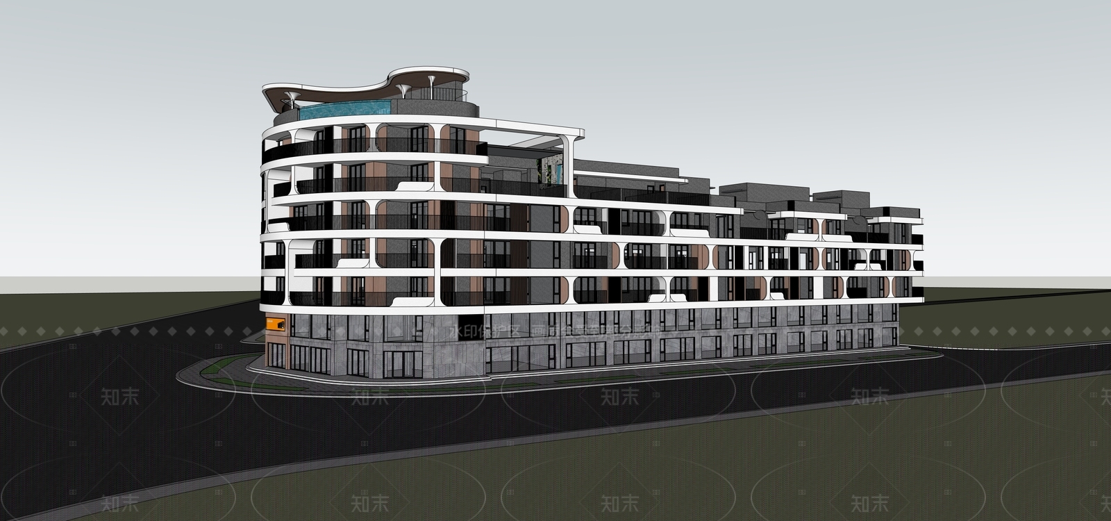 现代酒店建筑SU模型下载【ID:1205471853】
