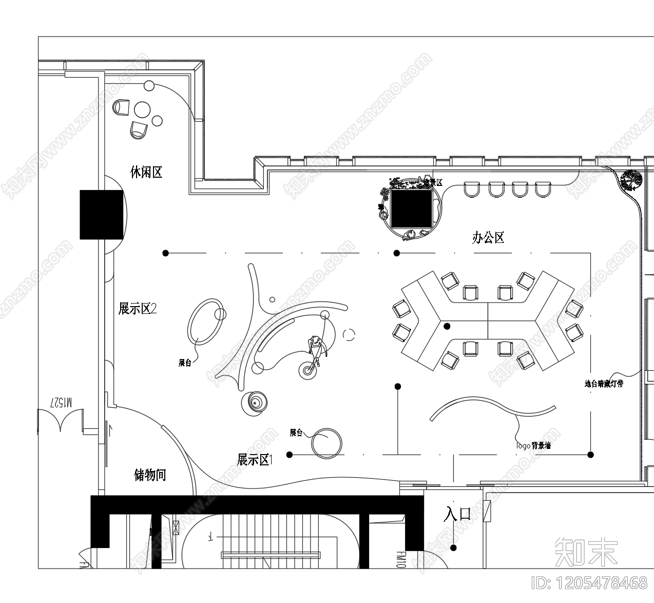 现代极简开放办公室cad施工图下载【ID:1205478468】