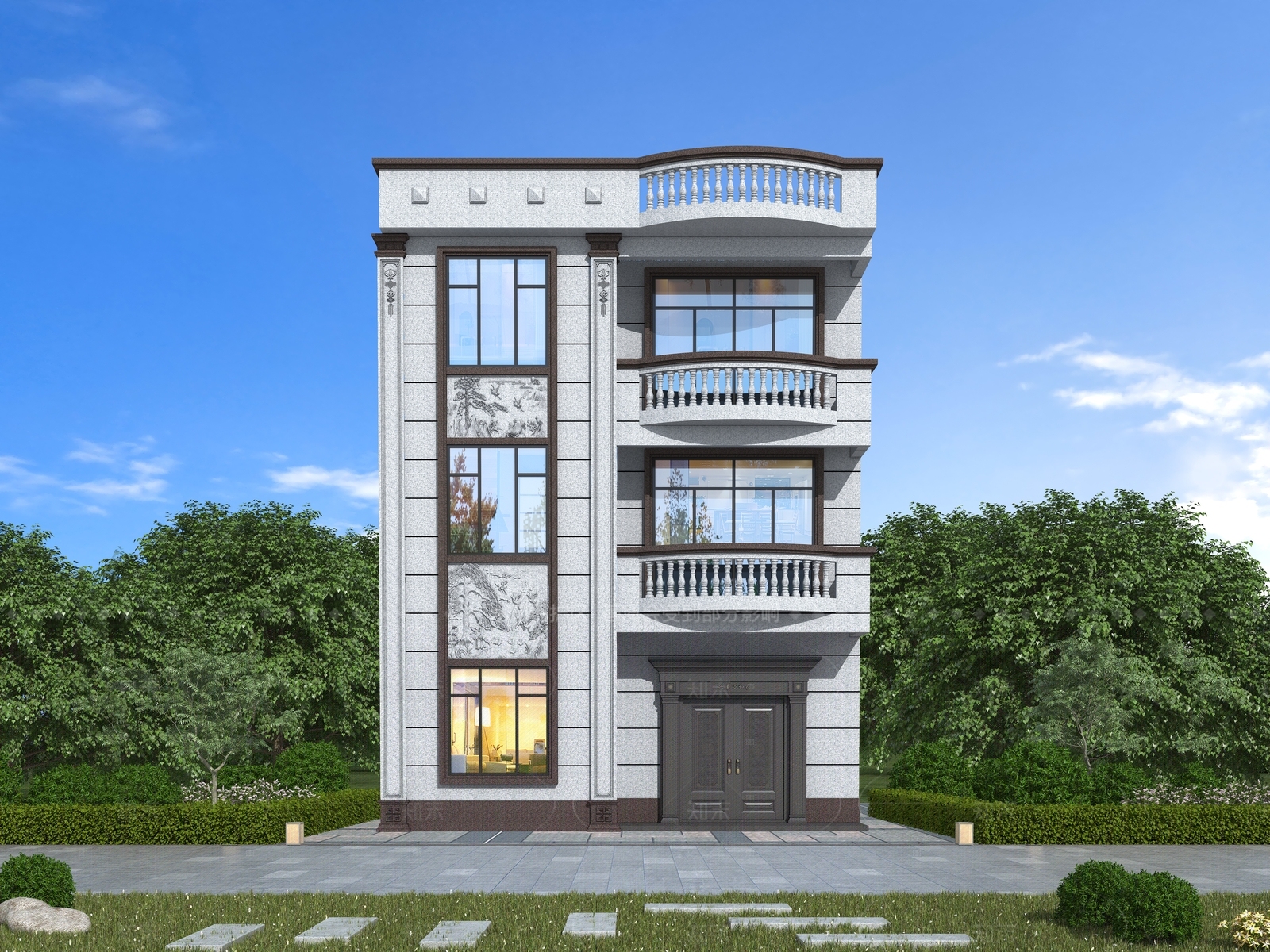 中式新中式独栋别墅3D模型下载【ID:1205481213】