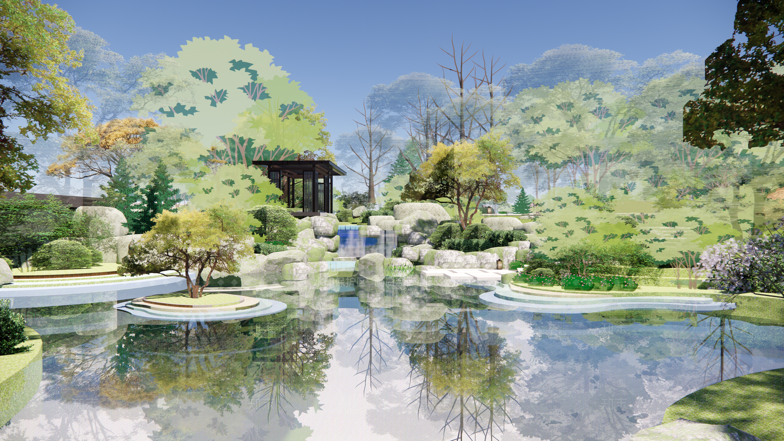 现代人工水池SU模型下载【ID:1205501215】