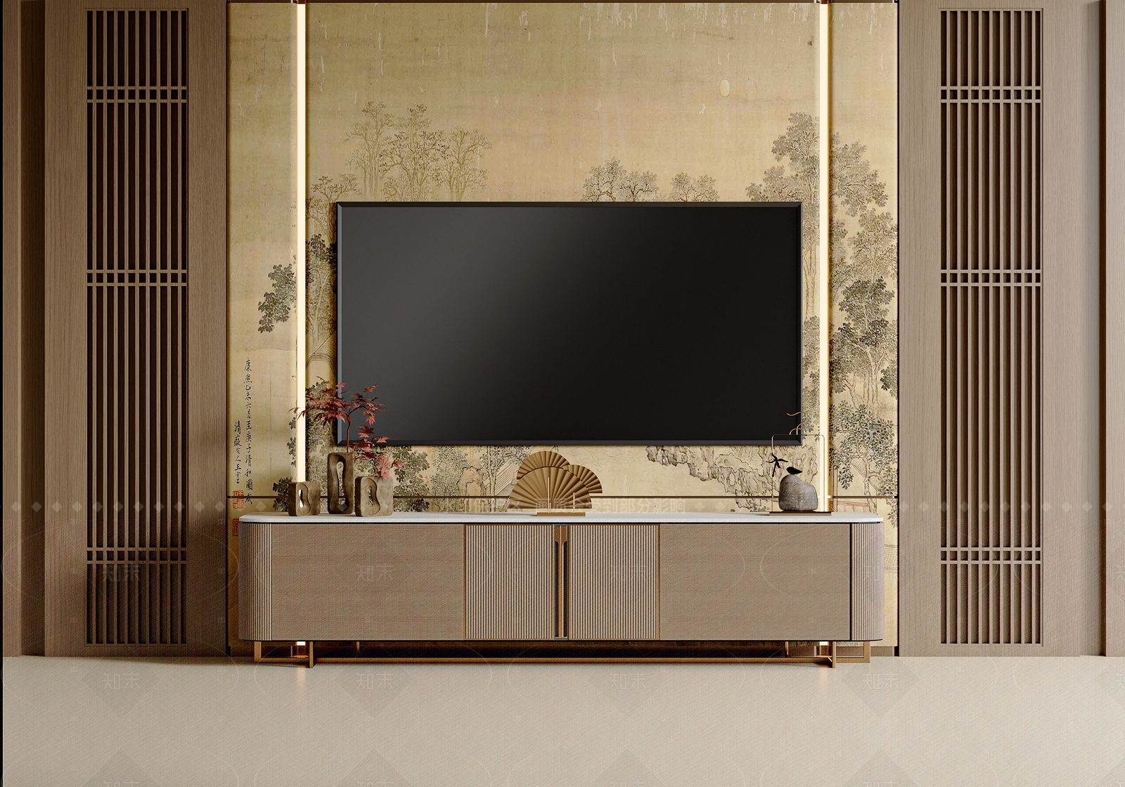 新中式中式电视柜SU模型下载【ID:1205502520】
