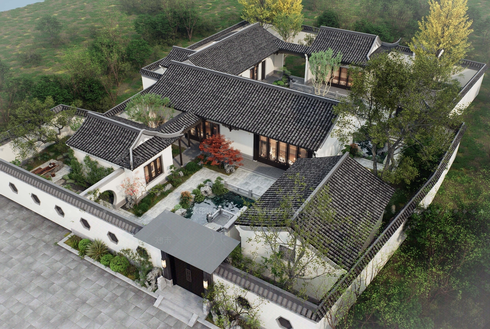 新中式四合院SU模型精品下载_SketchUp模型_知末网