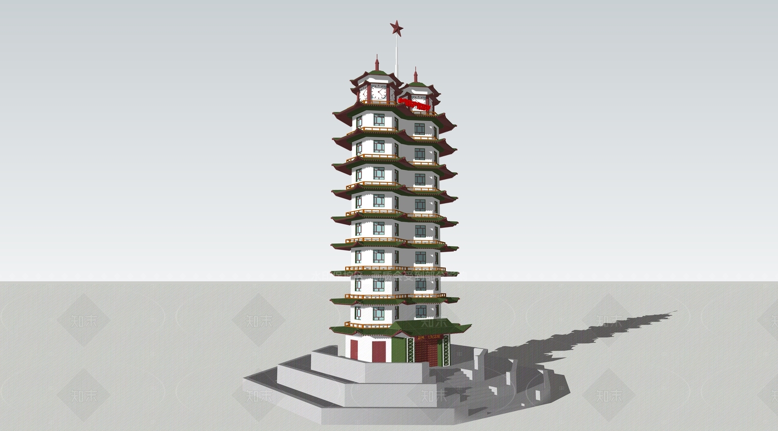 新中式古建筑SU模型下载【ID:1205510991】