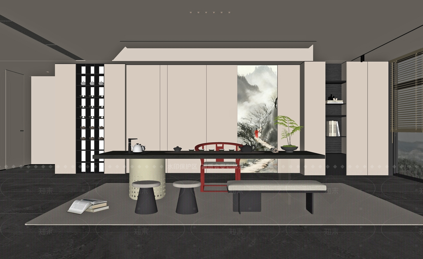 现代新中式茶室SU模型下载【ID:1205511307】