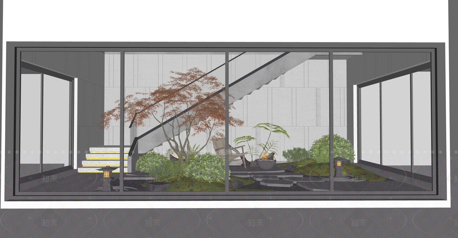 现代新中式别墅庭院SU模型下载【ID:1205512063】