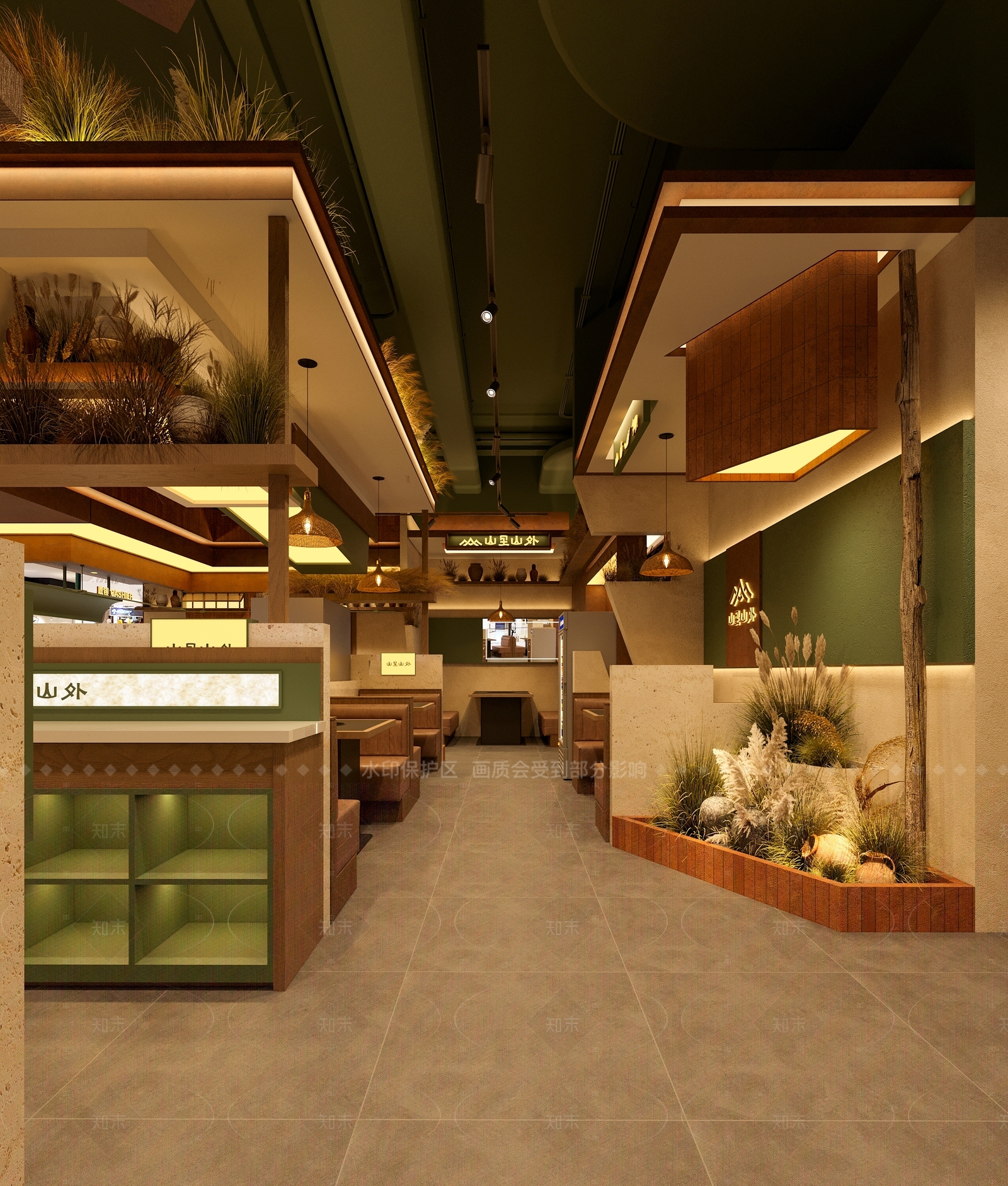 现代火锅店3D模型渲染效果图