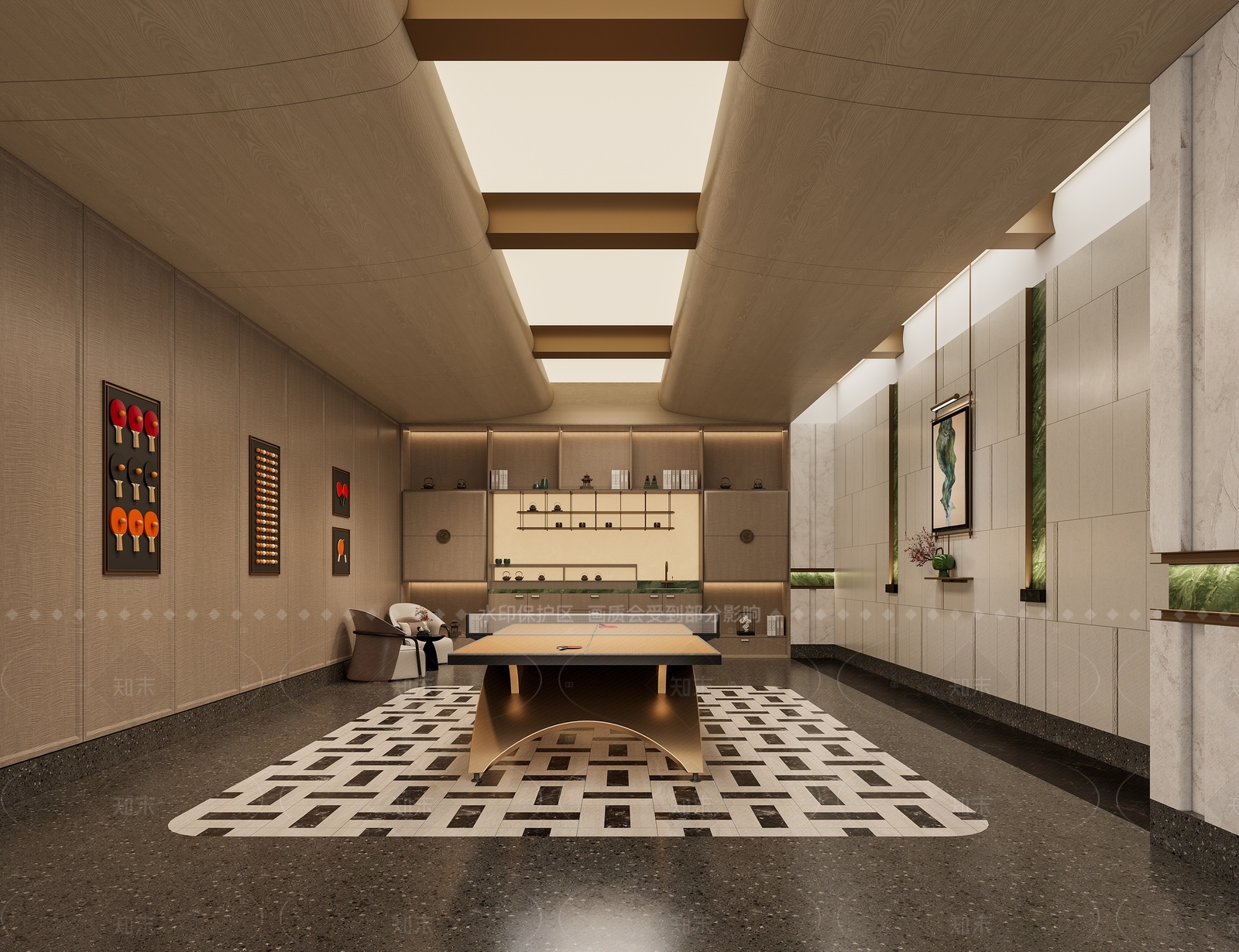 新中式现代乒乓球室3D模型下载【ID:1205515397】