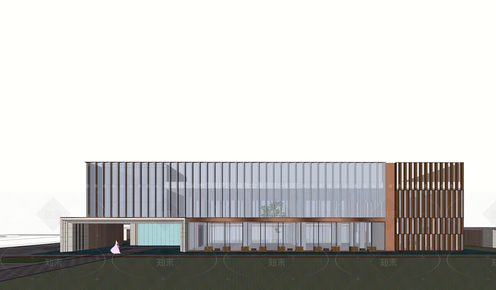 现代售楼处建筑SU模型下载【ID:1205516039】
