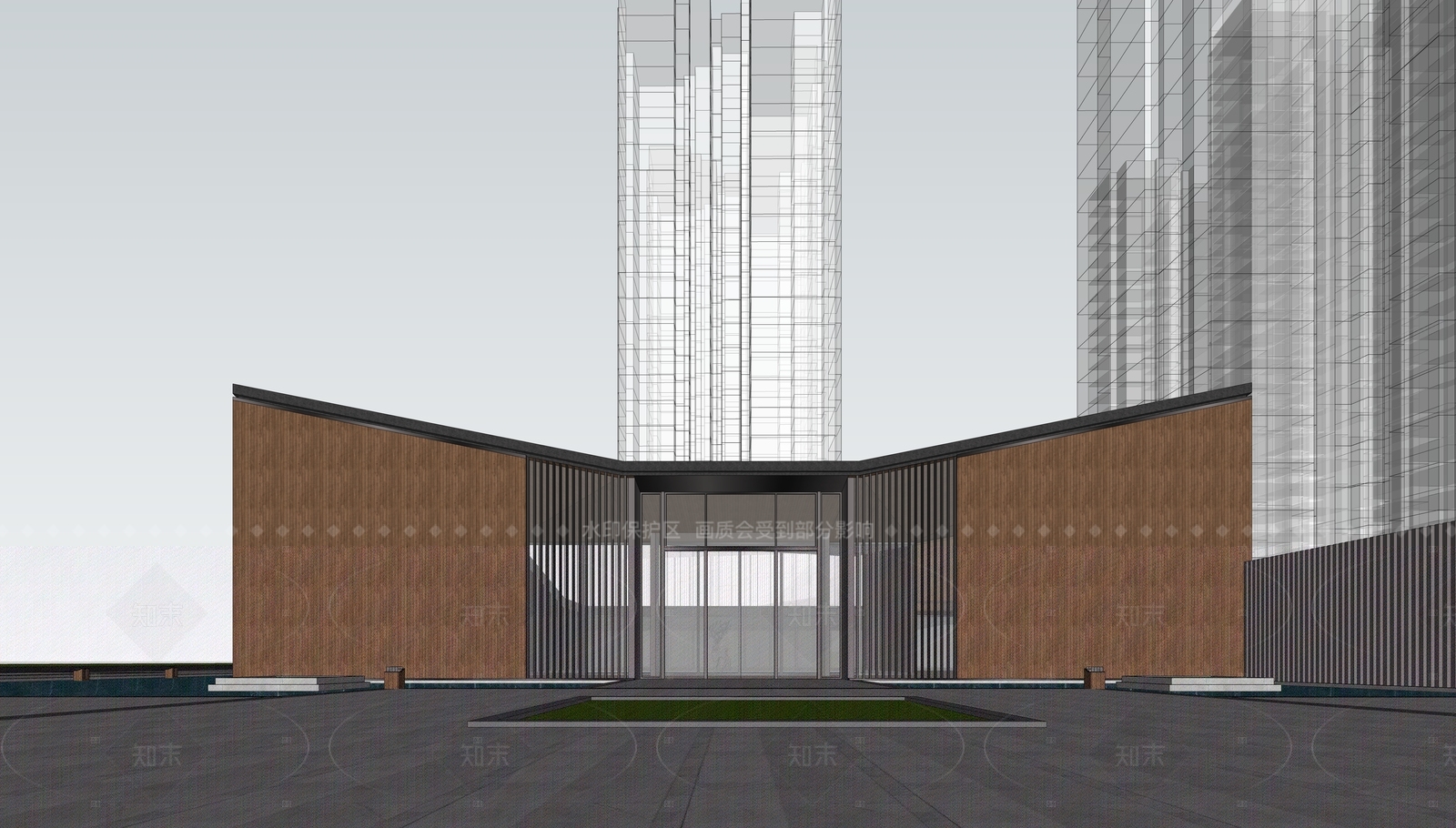 现代售楼处建筑SU模型下载【ID:1205516705】