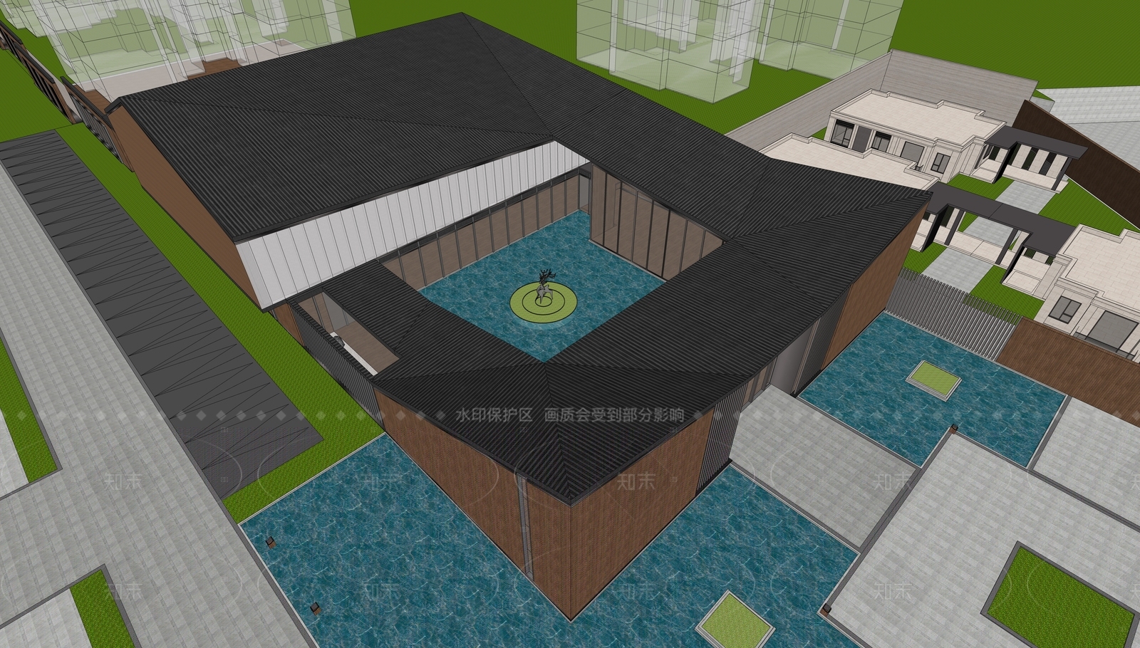 现代售楼处建筑SU模型下载【ID:1205516705】
