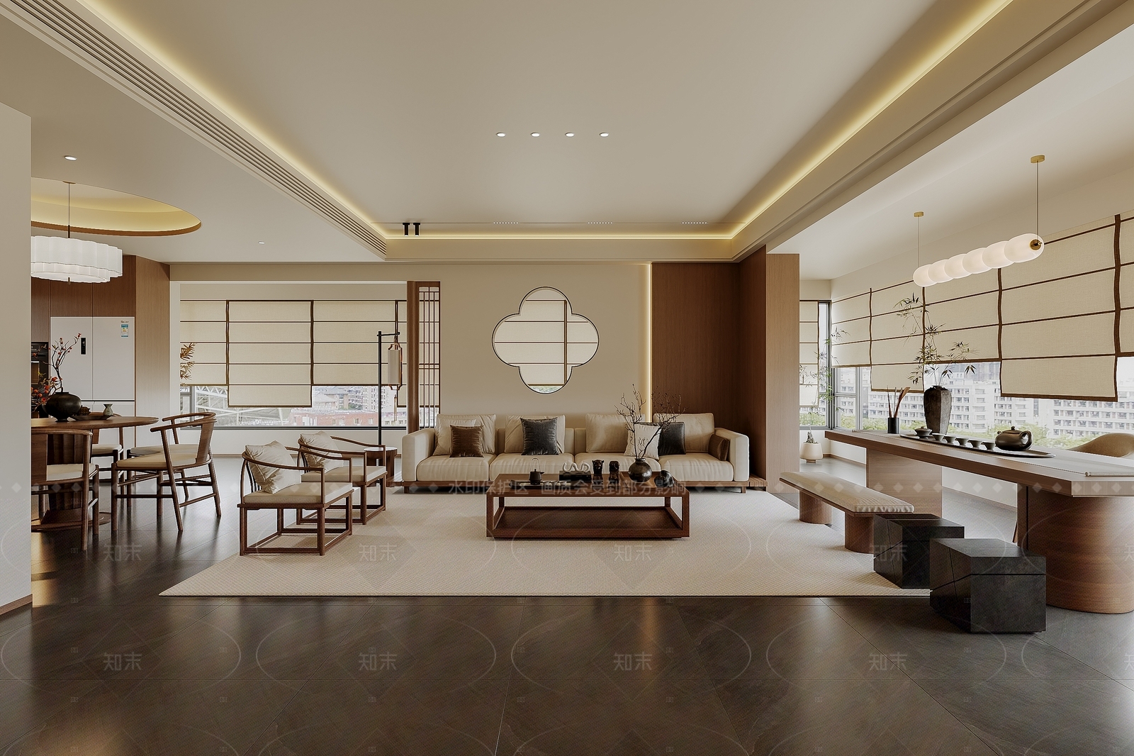 禅意新中式宋式客厅3D模型下载【ID:1205517442】