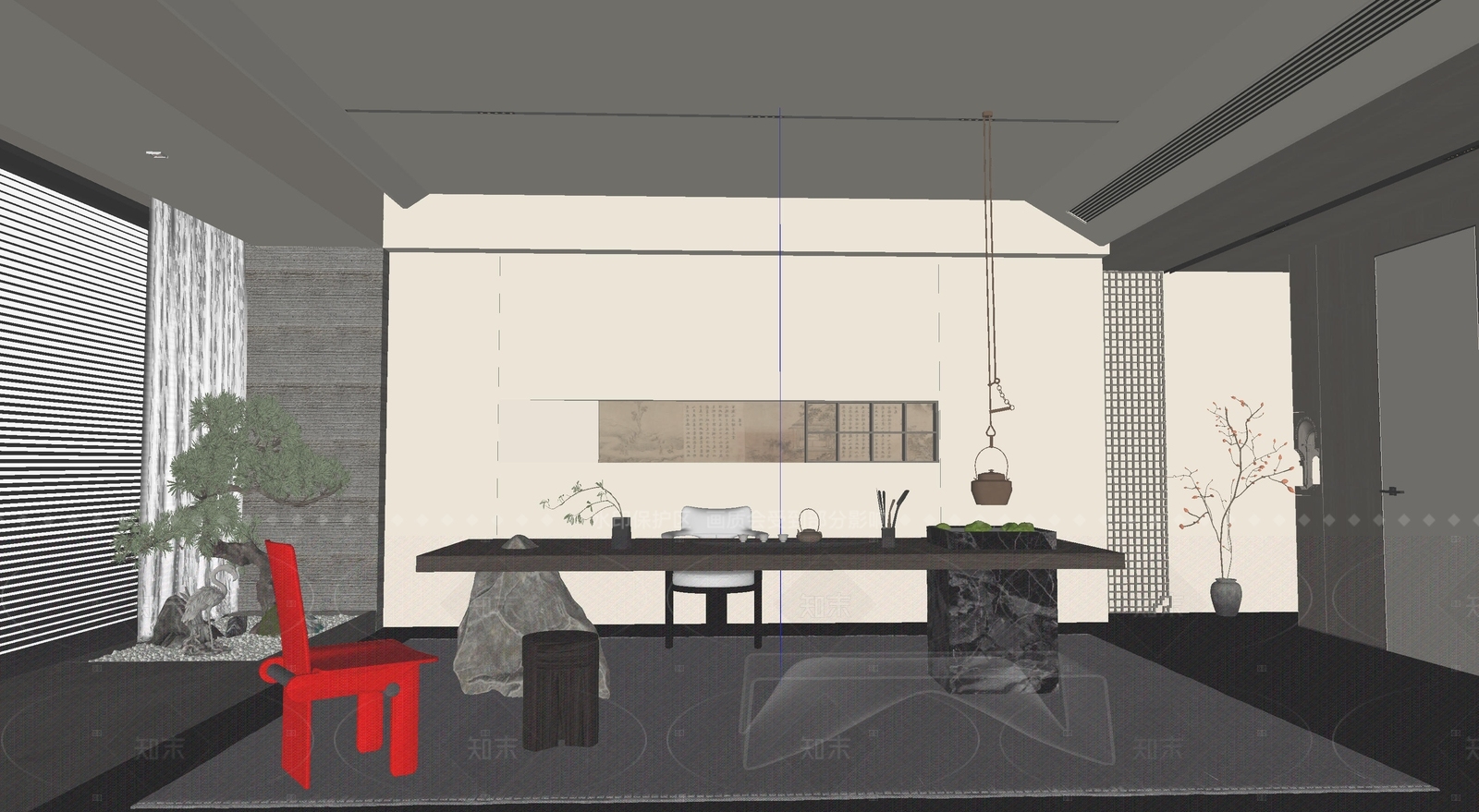 新中式现代茶室SU模型下载【ID:1205522335】