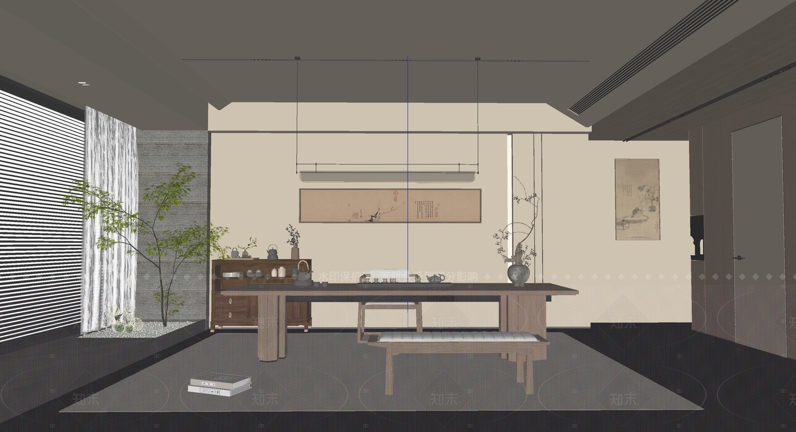 现代新中式茶室SU模型下载【ID:1205523710】