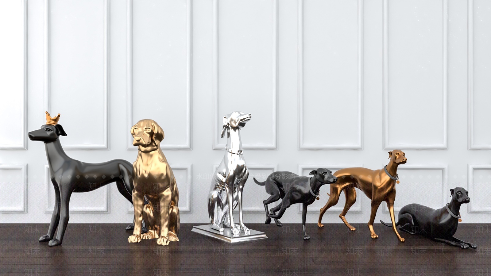 现代不锈钢狗狗雕塑SU模型下载【ID:1205523615】