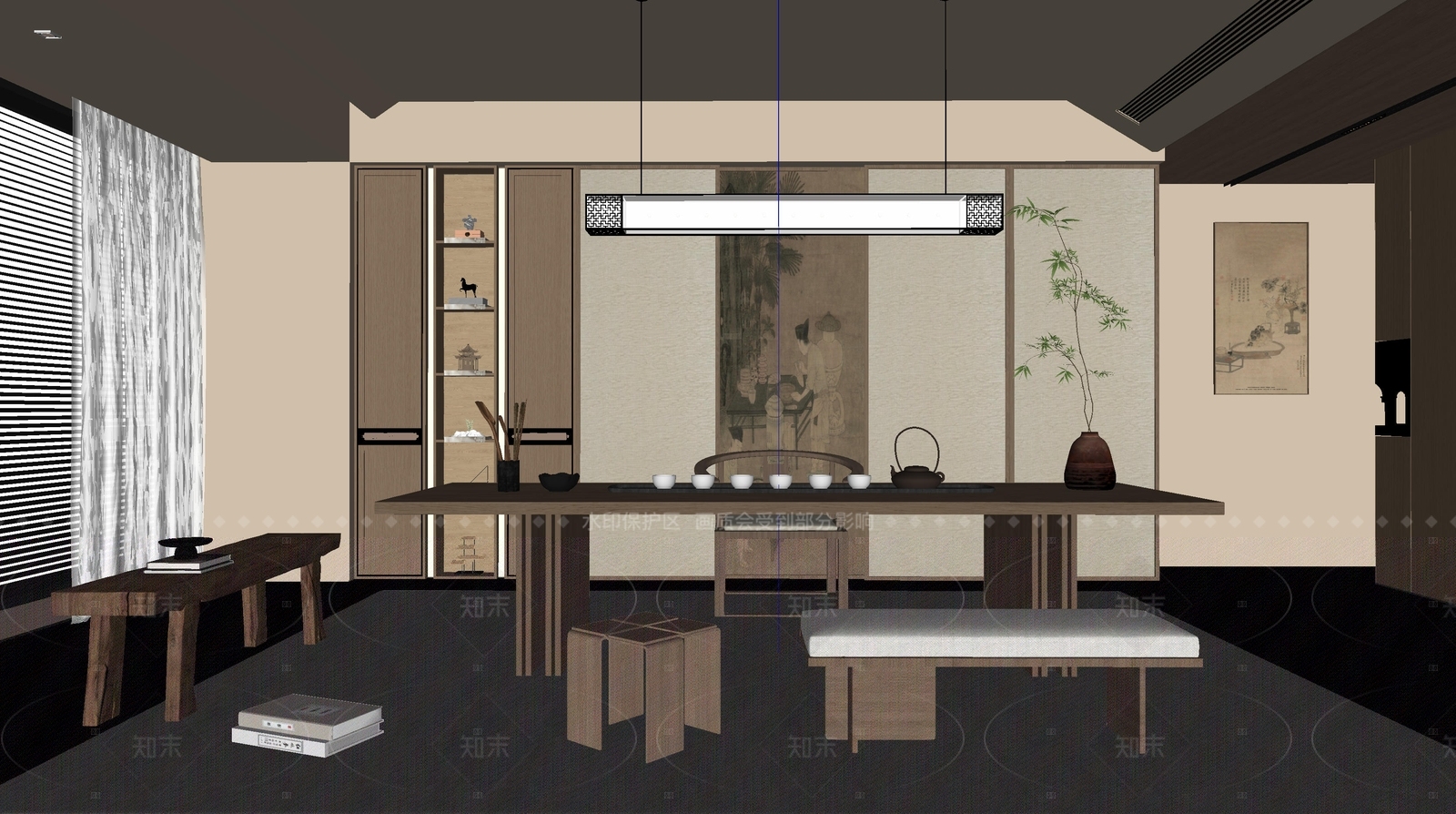 新中式现代茶室SU模型下载【ID:1205524244】