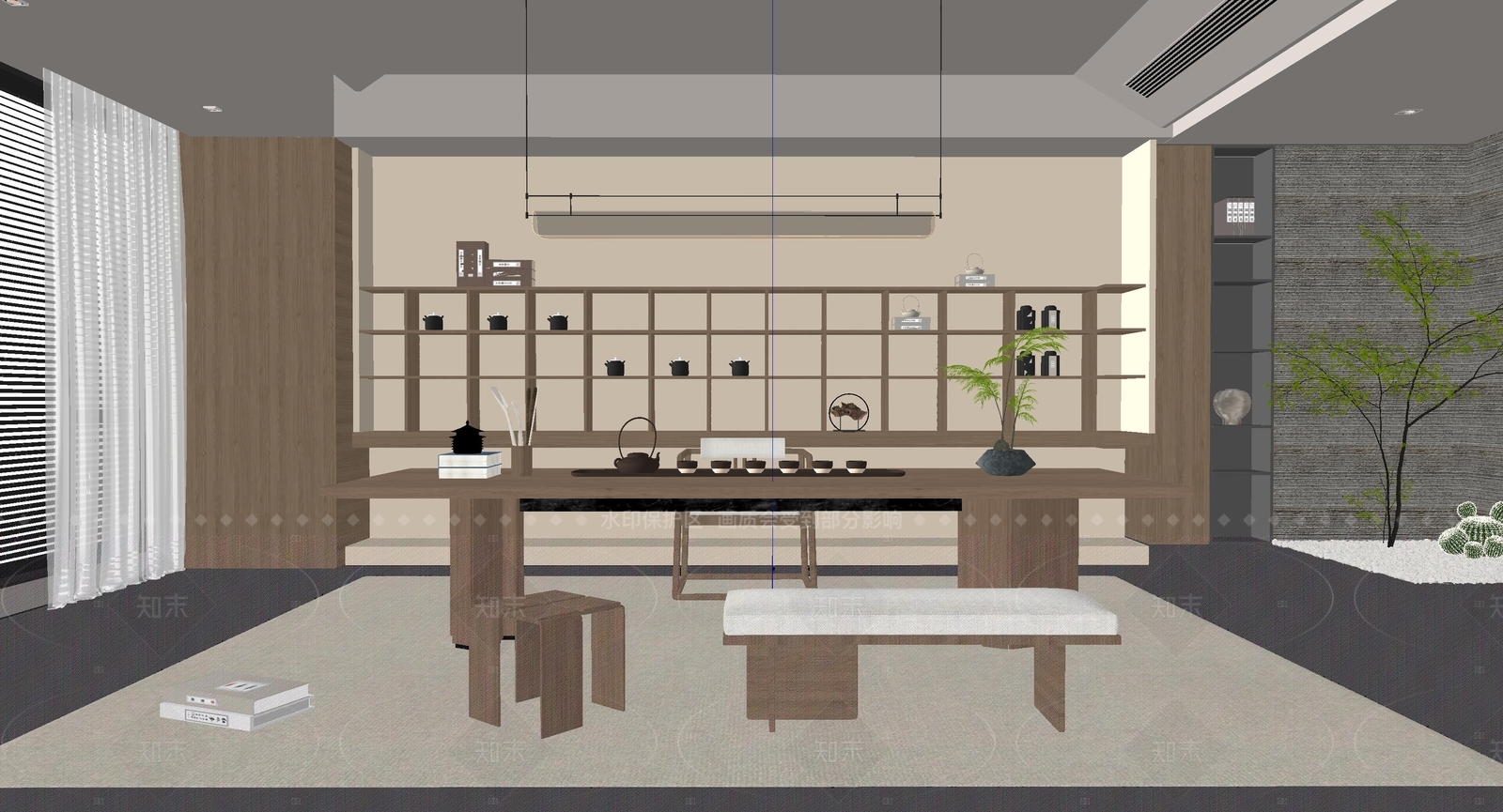现代新中式茶室SU模型下载【ID:1205525605】