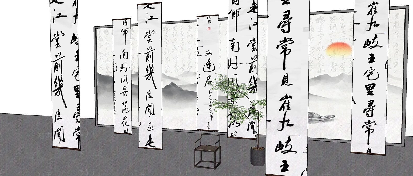 新中式简约其他文化空间SU模型下载【ID:1205526394】